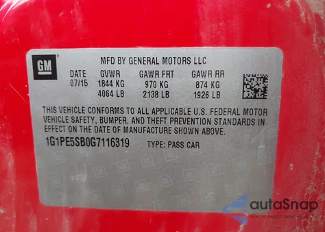 2016 Chevrolet Cruze Limited 1Lt Auto из США, поврежденный, VIN 1G1PE5SB0G7116319